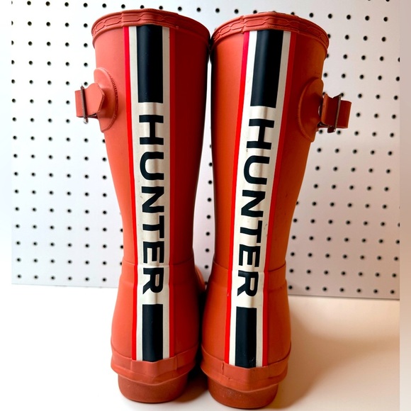 Hunter Original Short Tri Colour Logo Backstrap Boots US 9 EU 40/41 Red Flurry - Picture 1 of 17